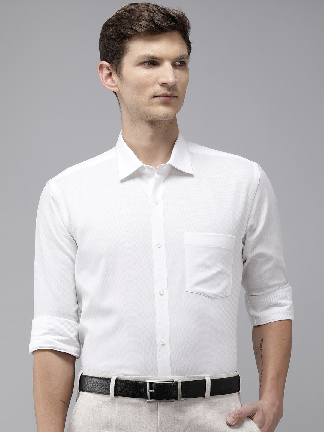 

Park Avenue Pure Cotton Self Design Textured Slim Fit Opaque Formal Shirt, White