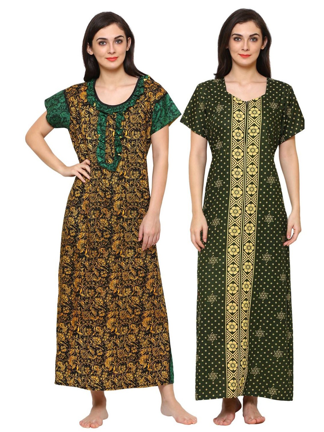 

Klamotten Women Pack Of 2 Cotton Printed Maxi Nightdresses, Black