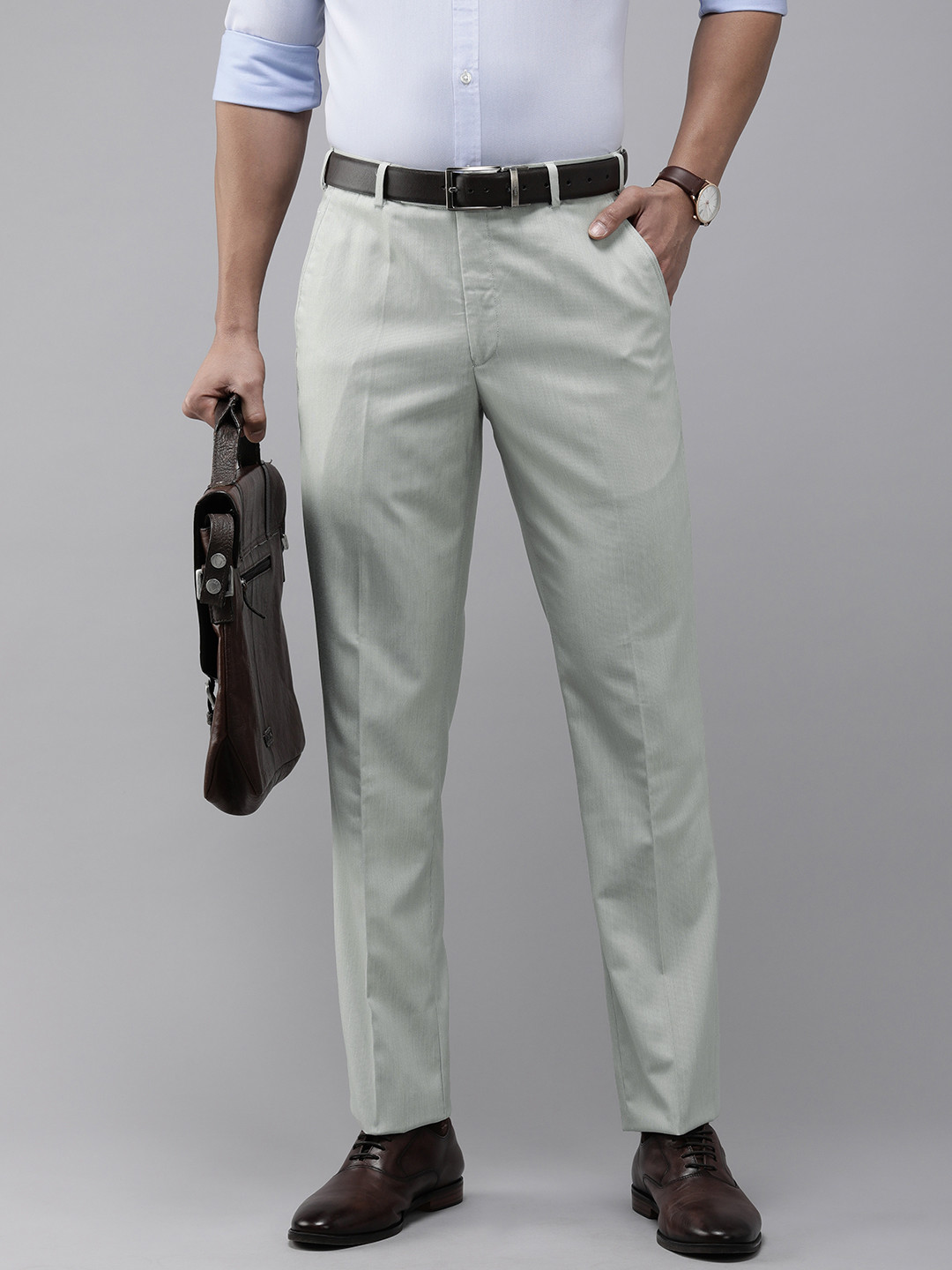 

Park Avenue Men Textured Smart Low-Rise Formal Trousers, Grey