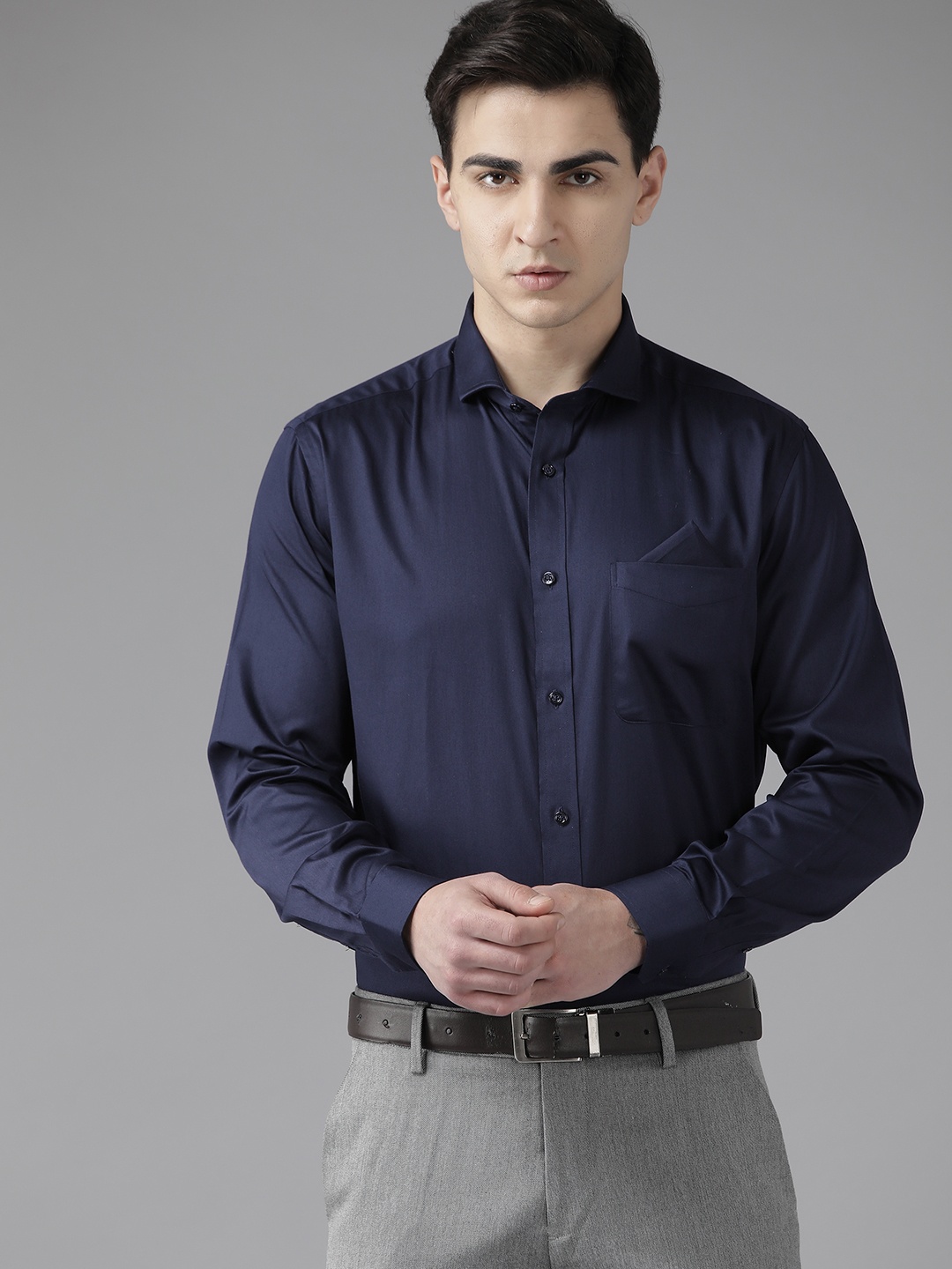 

Park Avenue Pure Cotton Formal Shirt with Handkerchief, Navy blue