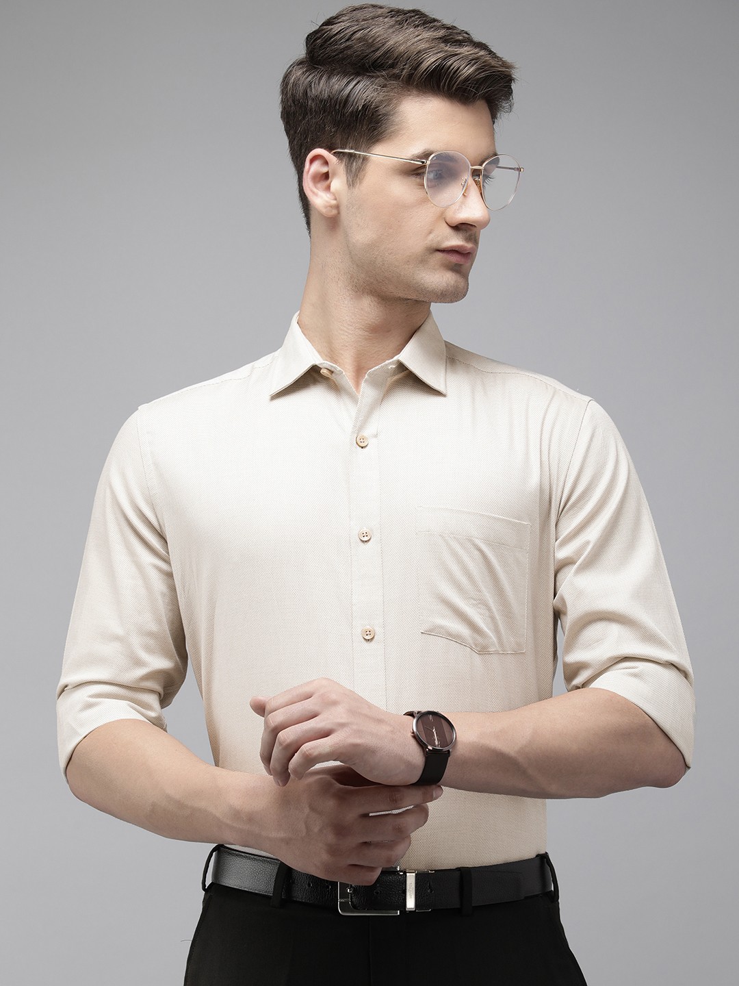 

Park Avenue Self Design Pure Cotton Formal Shirt, Beige