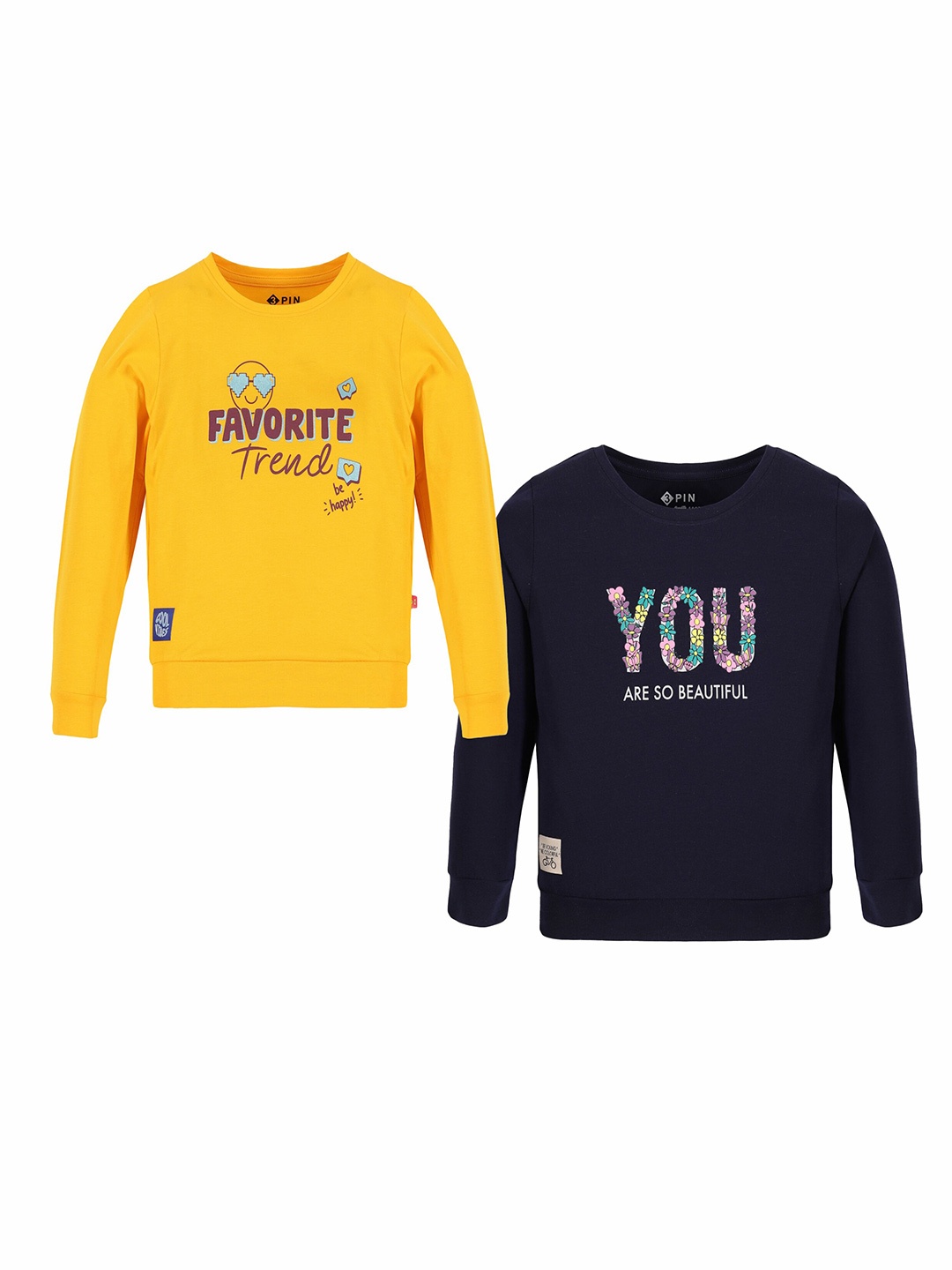 

3PIN Girls Pack Of 2 Typography Printed Cotton T-shirts, Yellow