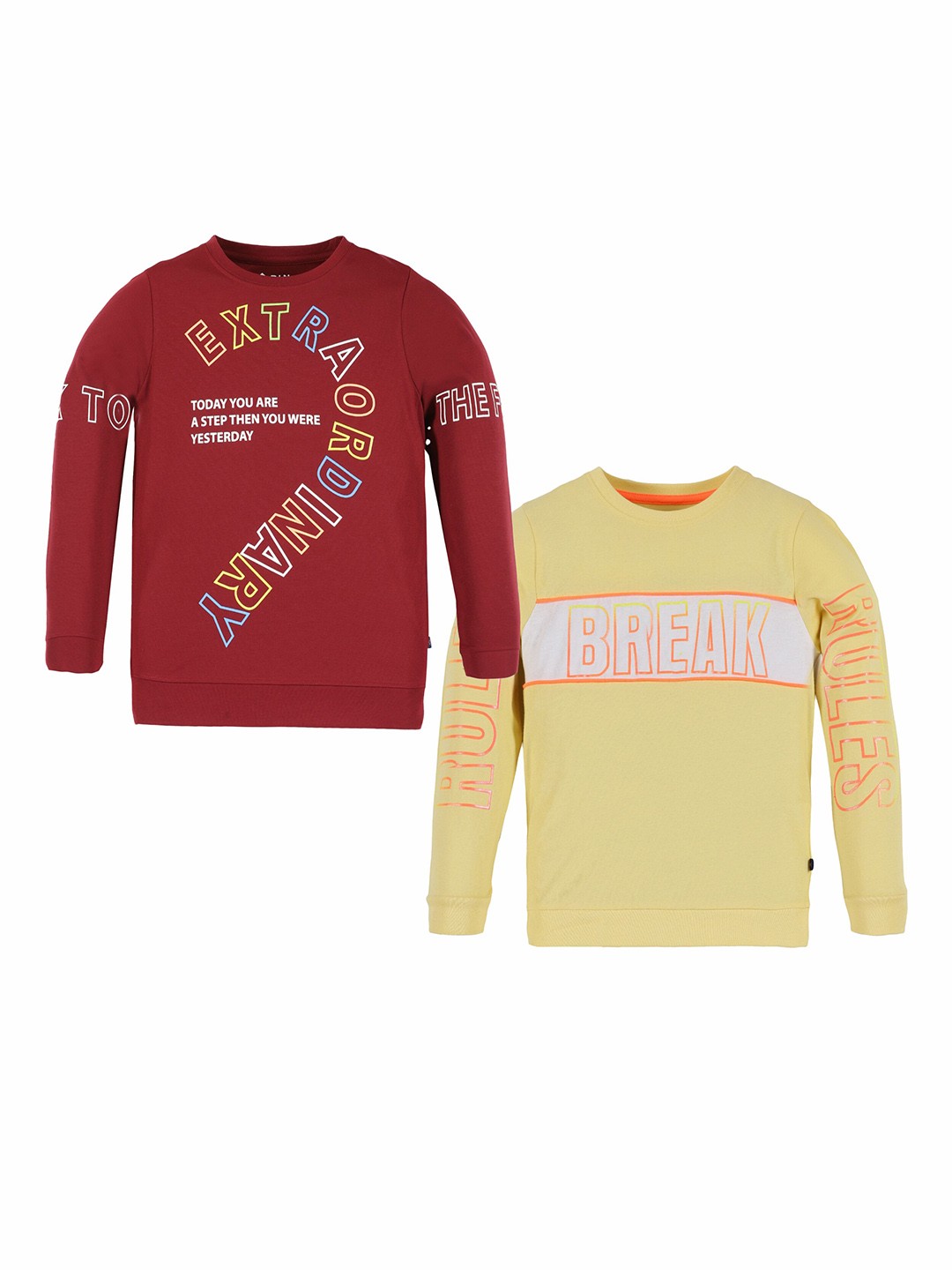 3PIN Boys Pack Of 2 Typography Printed Round Neck Long Sleeves Cotton Pullover Sweatshirt, Red