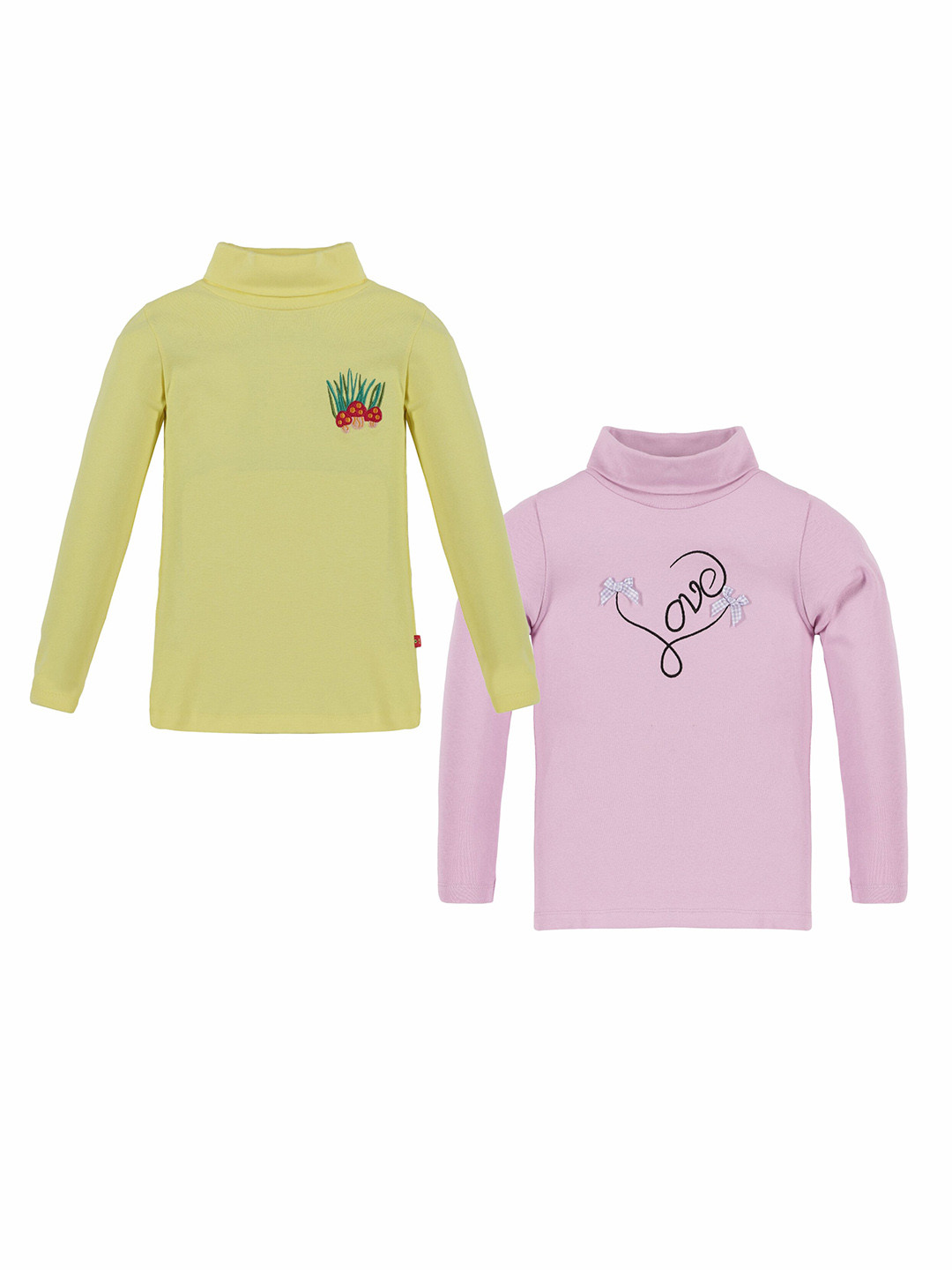 

3PIN Girls Pack Of 2 Printed Turtle Neck Long Sleeves Cotton Regular T-shirt, Yellow