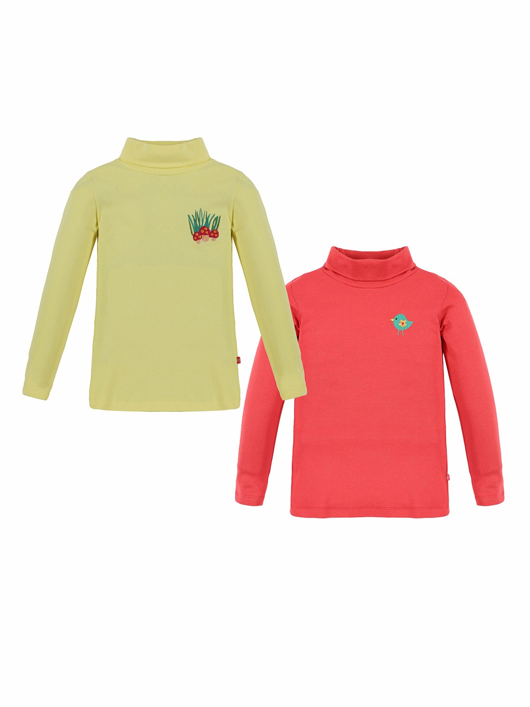 

3PIN Girls Pack Of 2 Printed Turtle Neck Long Sleeve Cotton Regular Fit T-shirts, Green