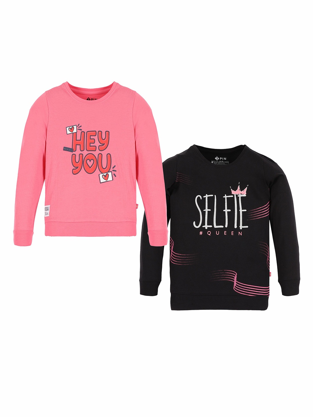 

3PIN Girls Pack Of 2 Typography Printed Cotton Sweatshirt, Pink