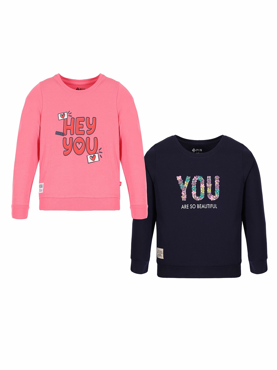 

3PIN Girls Pack Of 2 Typography Printed Cotton Sweatshirt, Pink