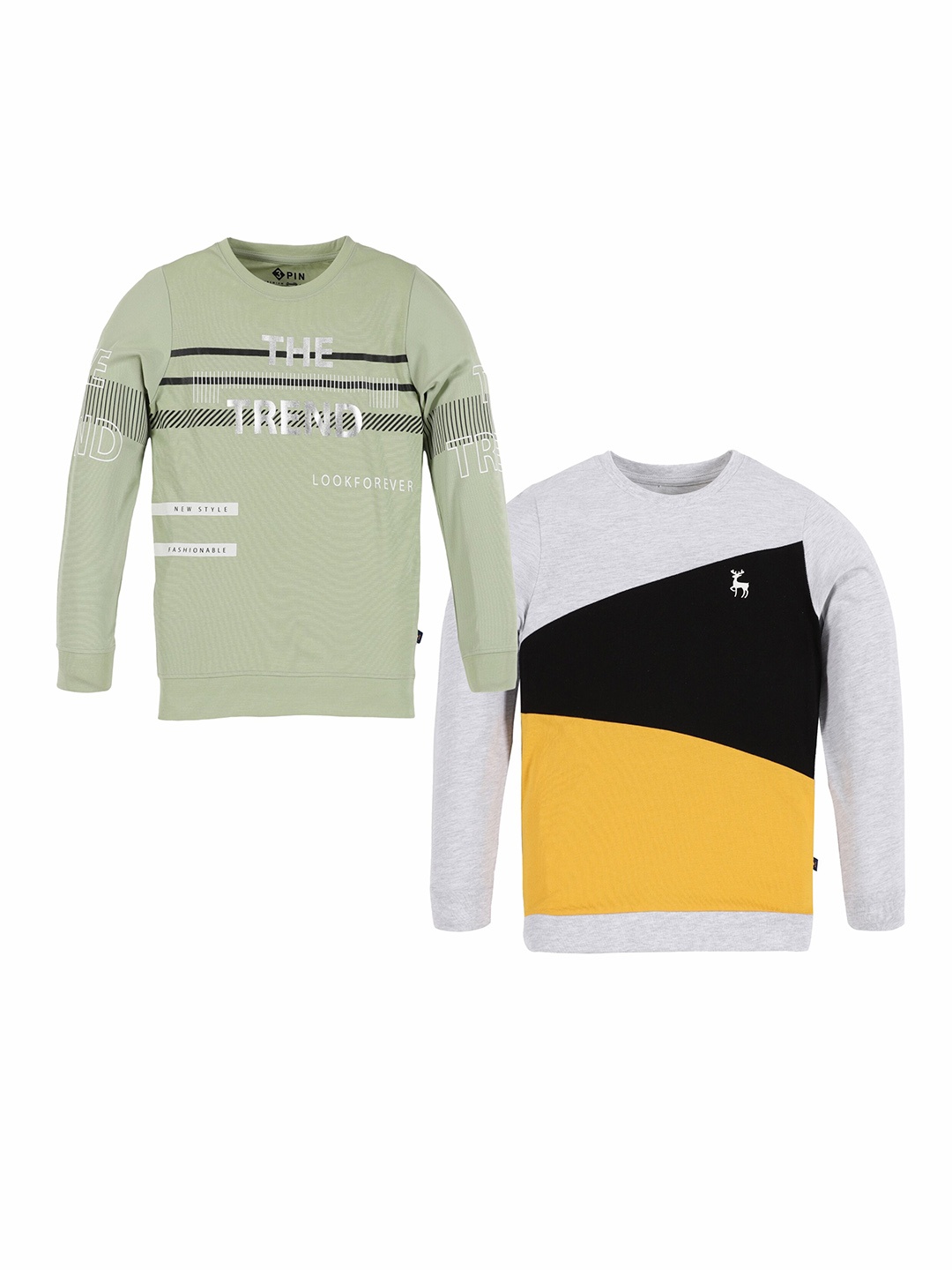 

3PIN Boys Pack Of 2 Long Sleeves Cotton T-shirts, Green