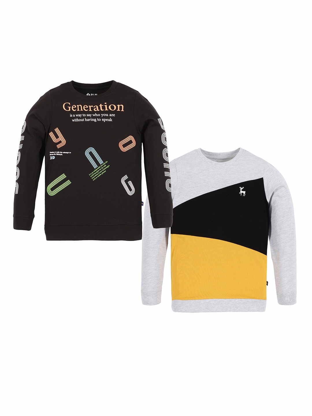

3PIN Boys Pack Of 2 Long Sleeves Cotton T-shirts, Black