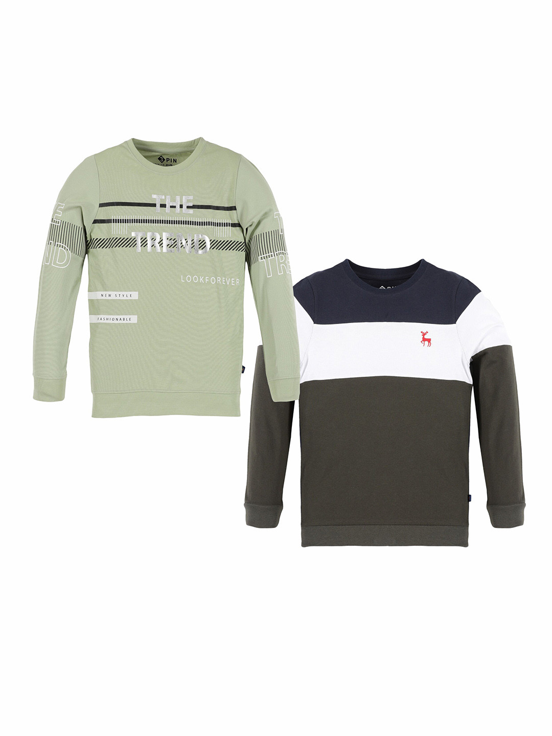 

3PIN Boys Pack Of 2 Typography Printed Cotton T-shirt, Green