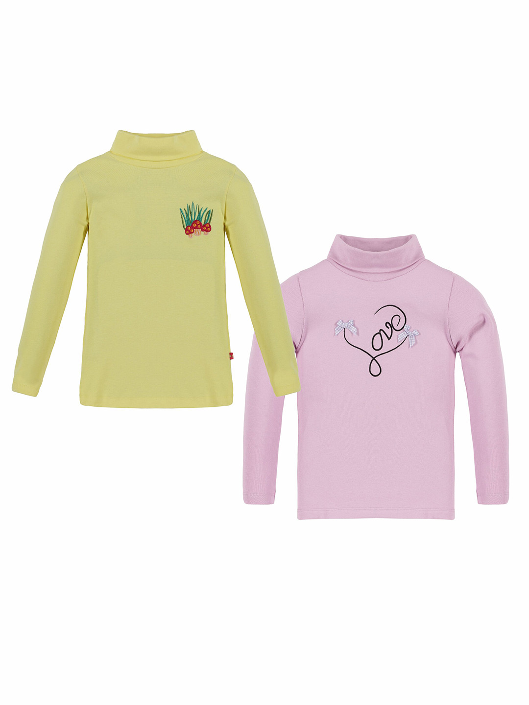 

3PIN Girls Pack Of 2 Typography Printed High Neck Cotton T-shirt, Yellow