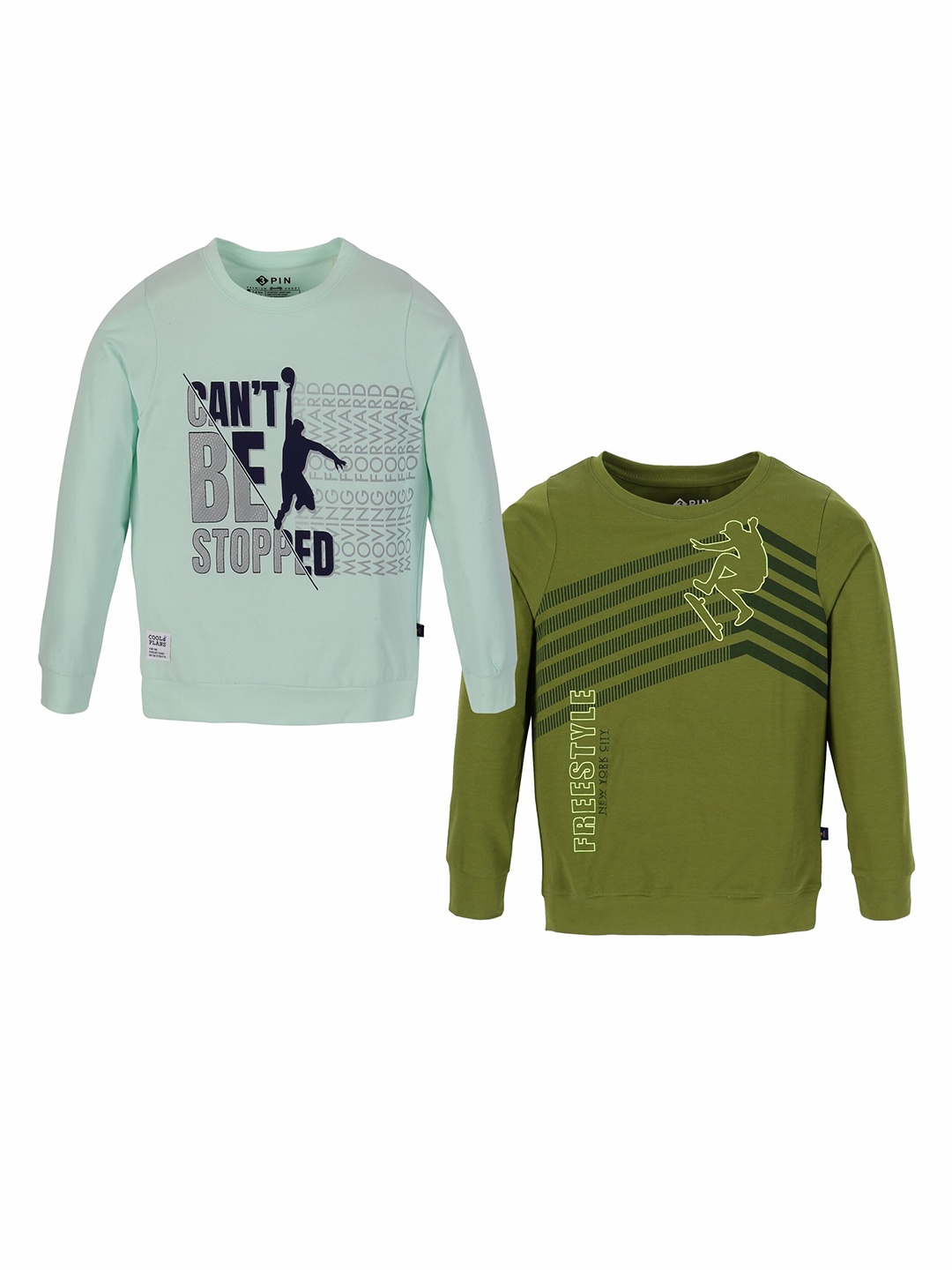 

3PIN Boys Pack Of 2 Printed Cotton T-shirt, Sea green