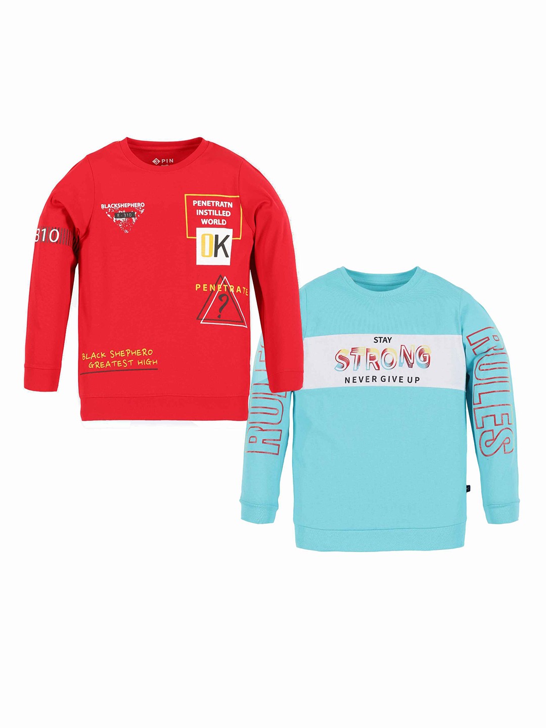 

3PIN Boys Pack Of 2 Typography Printed Long Sleeves Cotton Sweatshirt, Red