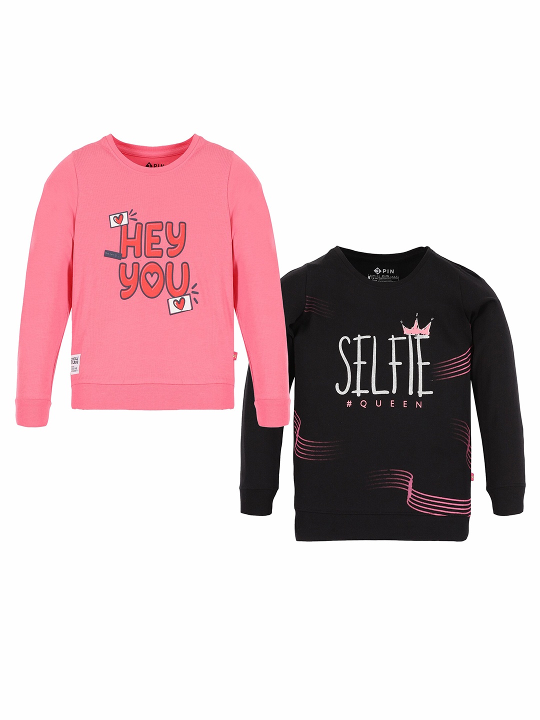 

3PIN Girls Pack Of 2 Typography Printed Long Sleeves Cotton Sweatshirt, Pink