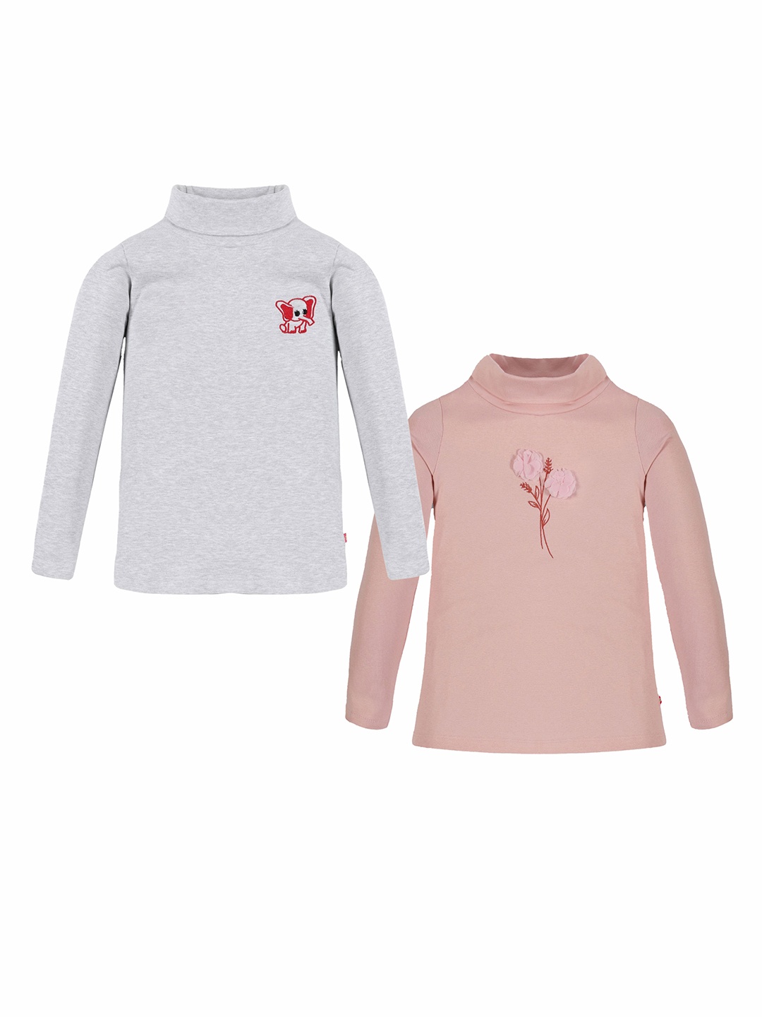 

3PIN Girls Pack Of 2 Turtle Neck Long Sleeves Cotton Sweatshirt, Grey
