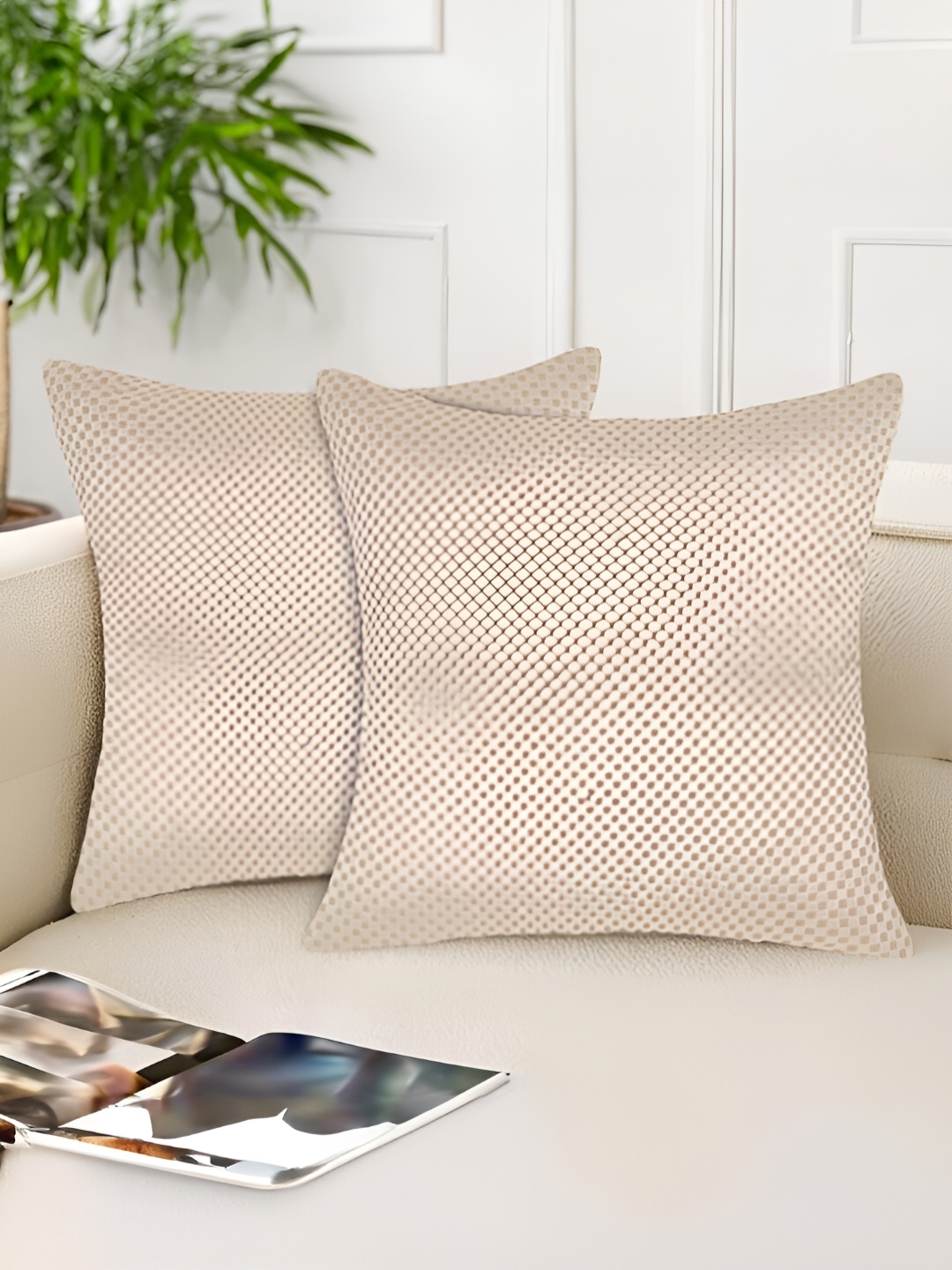 

Tesmare Beige 2 Pieces Checked Square Cushion Covers