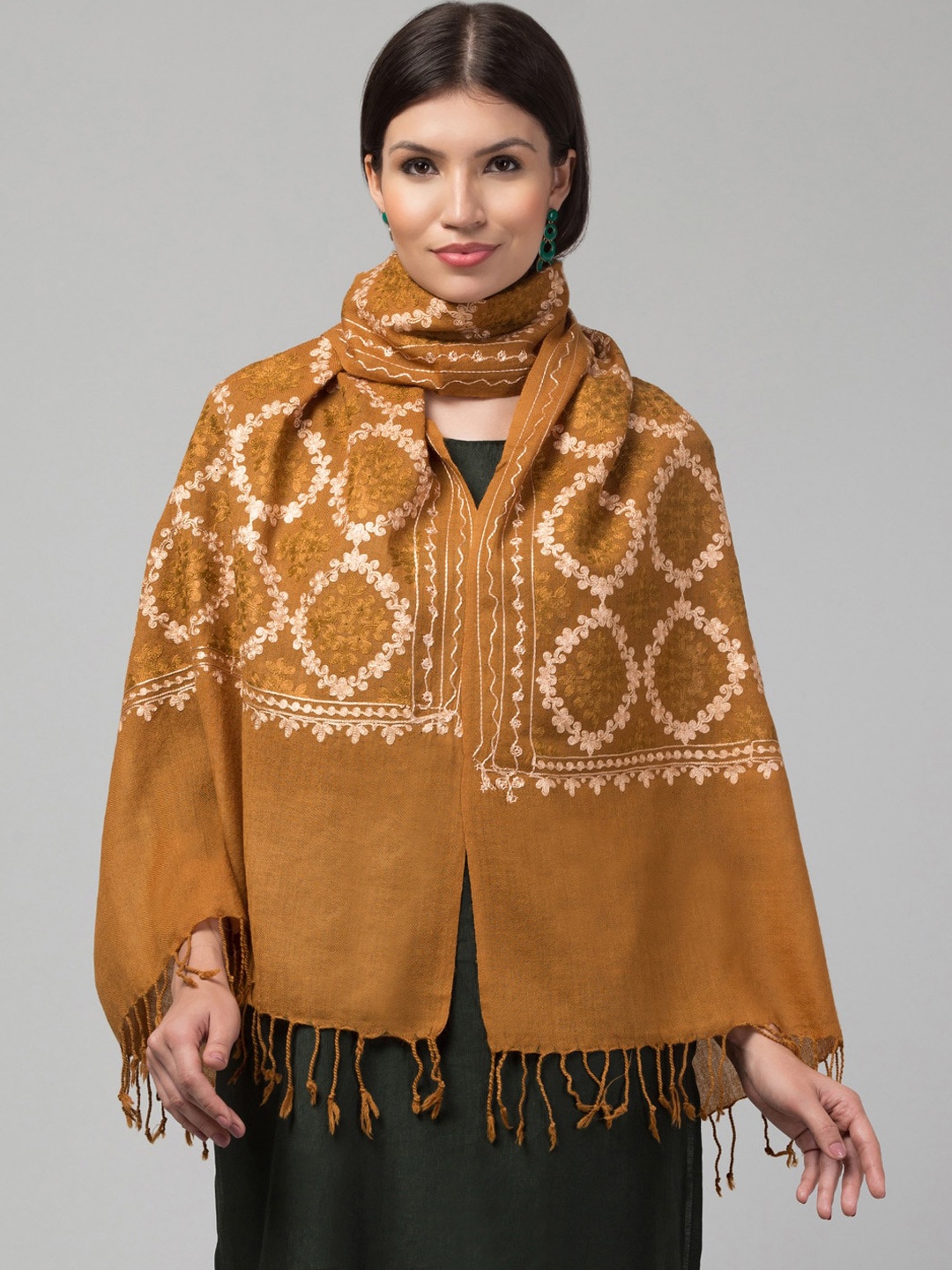 

Tweedle Embroidered Pure Wool Shawl, Mustard