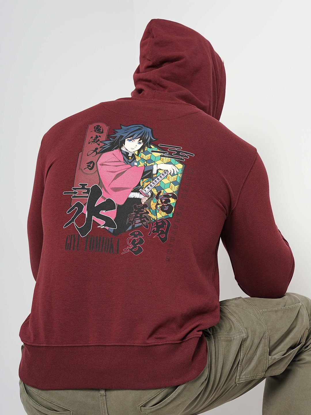 

Celio Demon Slayer Printed Hooded Cotton Pullover, Maroon