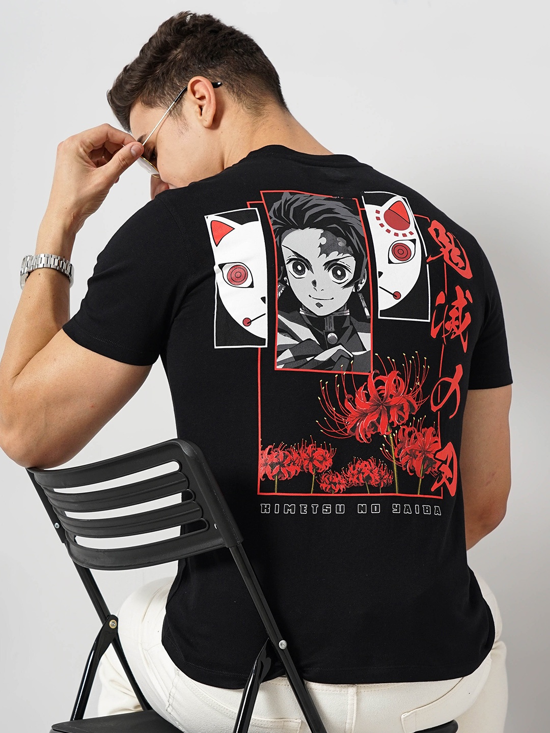 

Celio Men Demon Slayer Printed Cotton T-shirt, Black