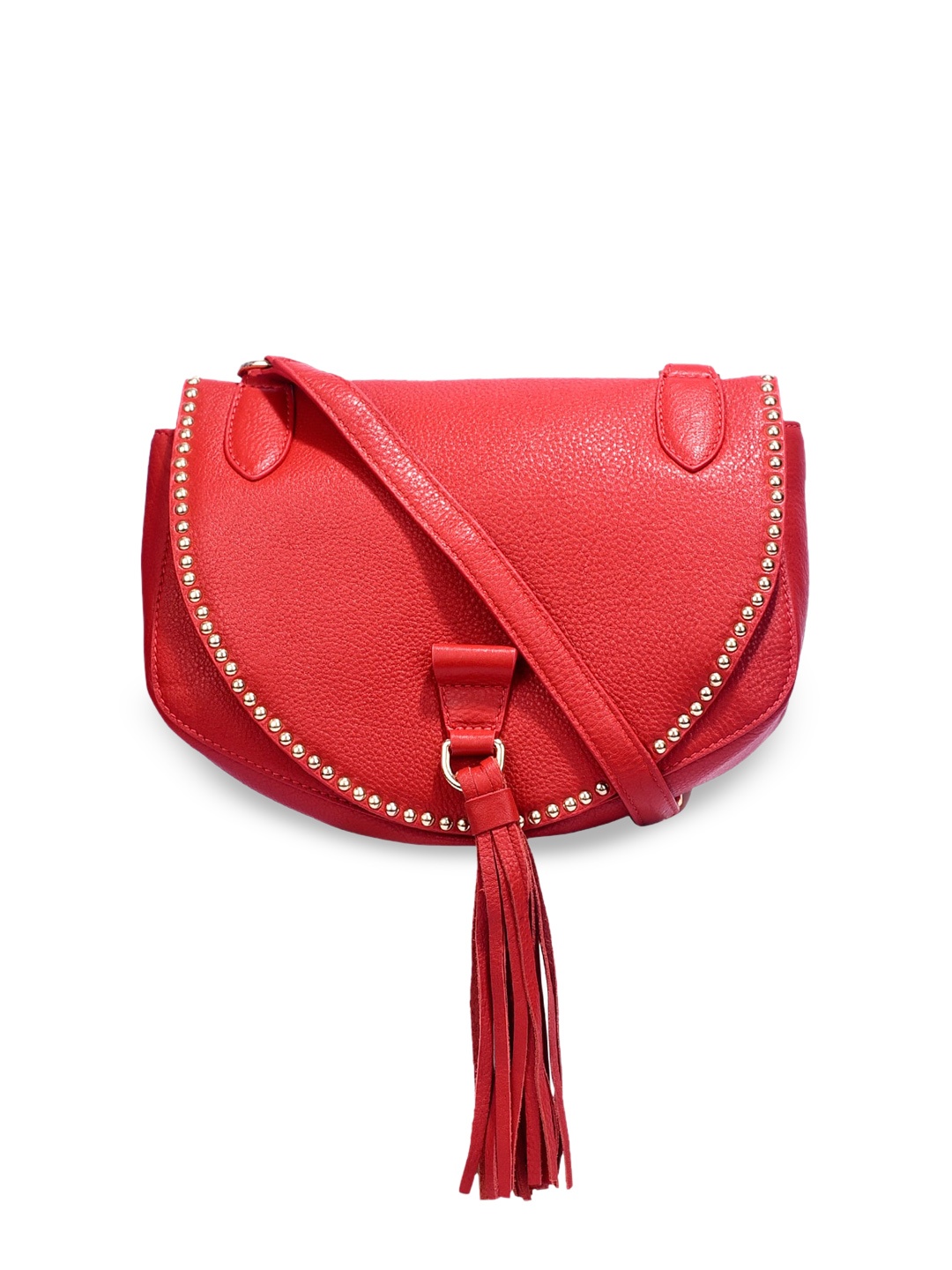 

Eske Textured Leather Half Moon Sling Bag, Red