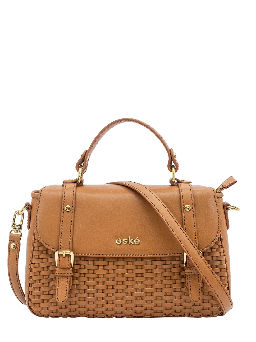 

Eske Textured Structured Leather Satchel, Tan