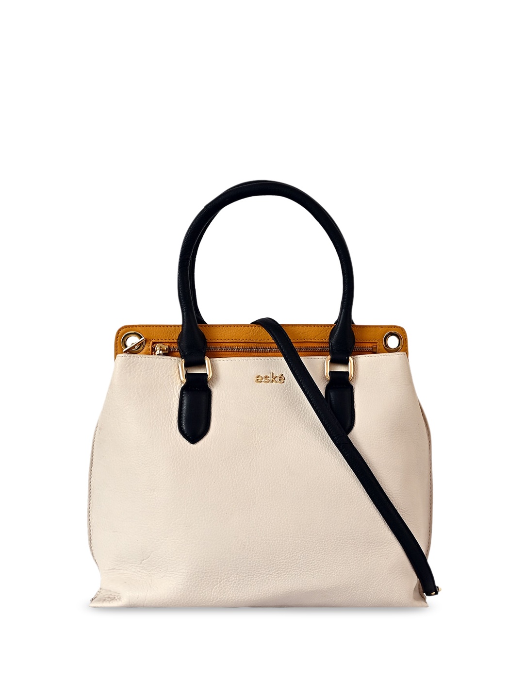 

Eske Textured Leather Structured Handheld Bag, Beige