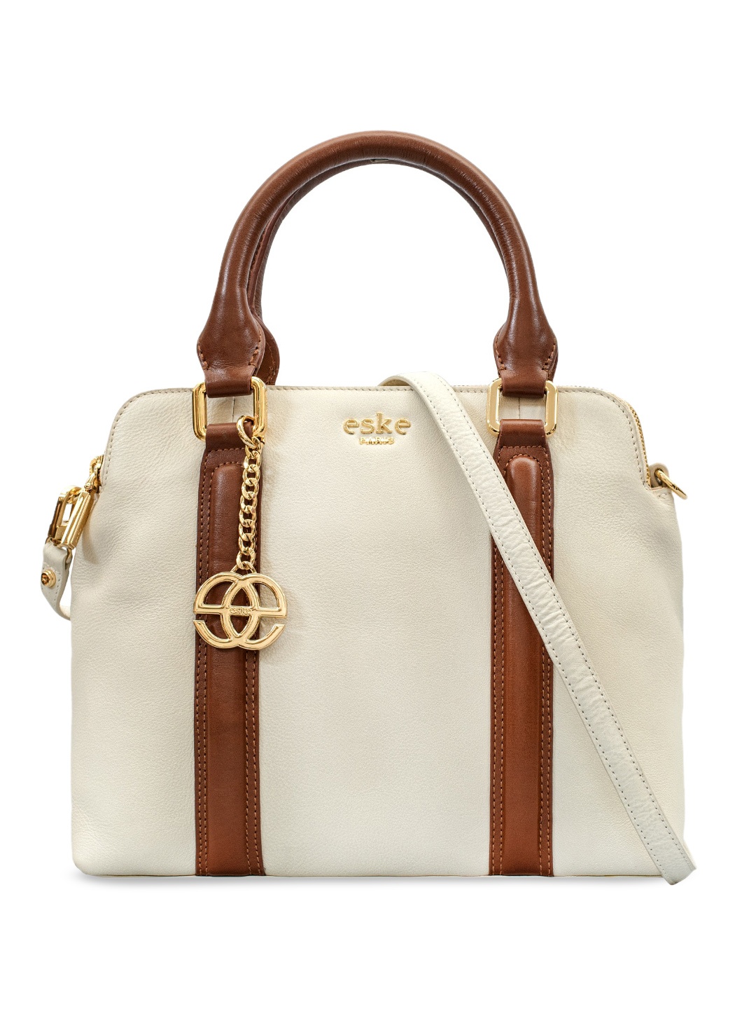 

Eske Textured Structured Leather Satchel, Cream