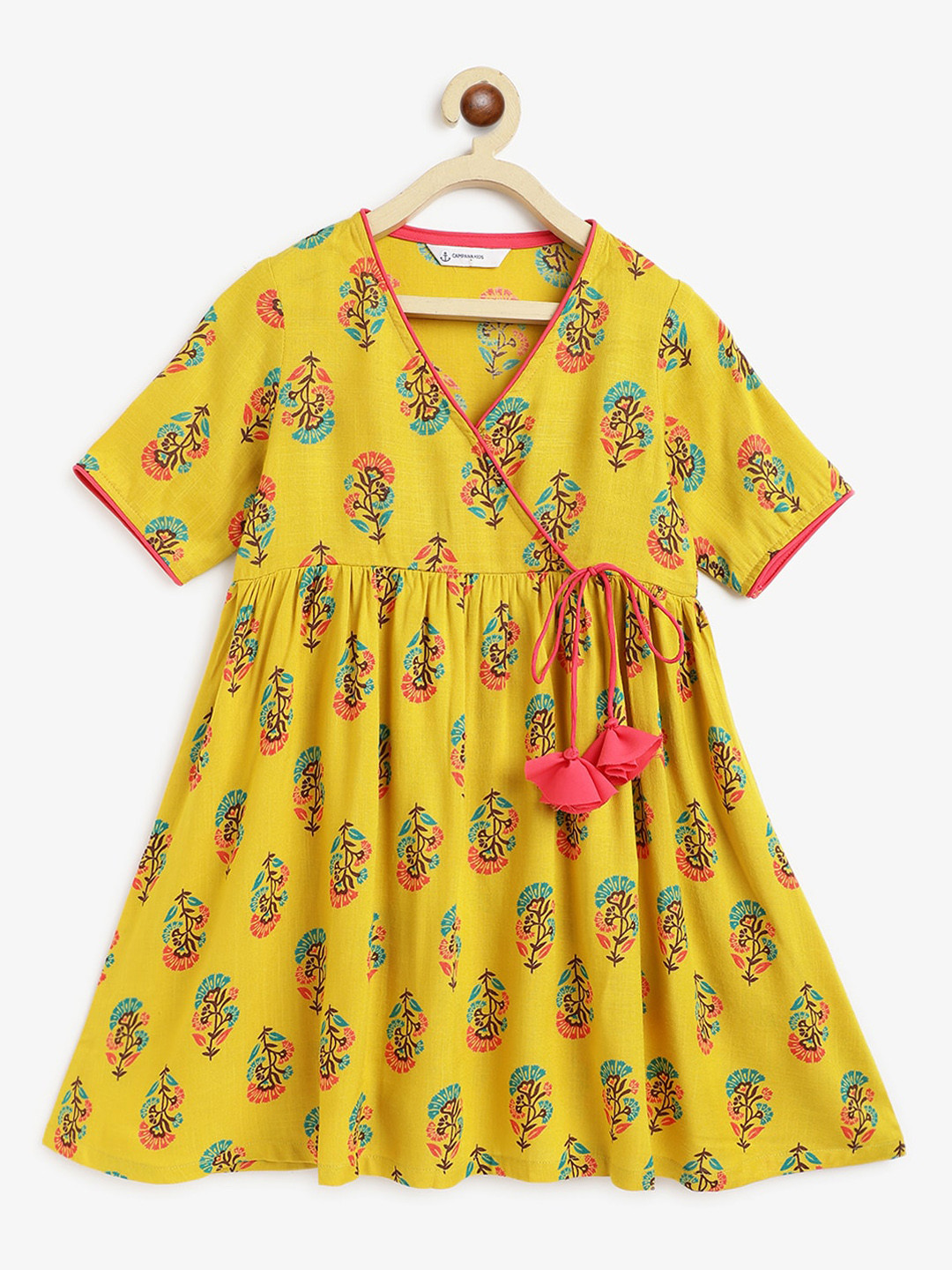 

Campana Girls Floral Printed Angrakha Kurta, Lime green