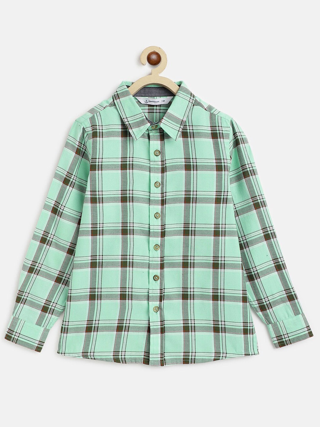 

Campana Boys Buffalo Checked Pure Cotton Twill Casual Shirt, Green
