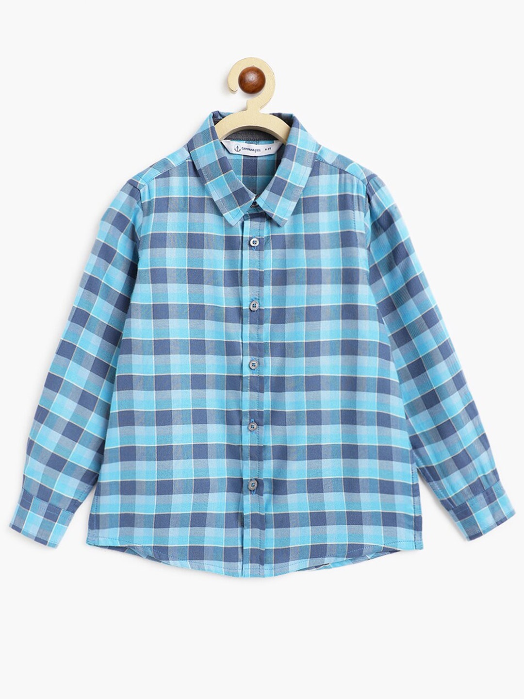 

Campana Boys Checked Long Sleeves Pure Cotton Twill Casual Shirt, Blue