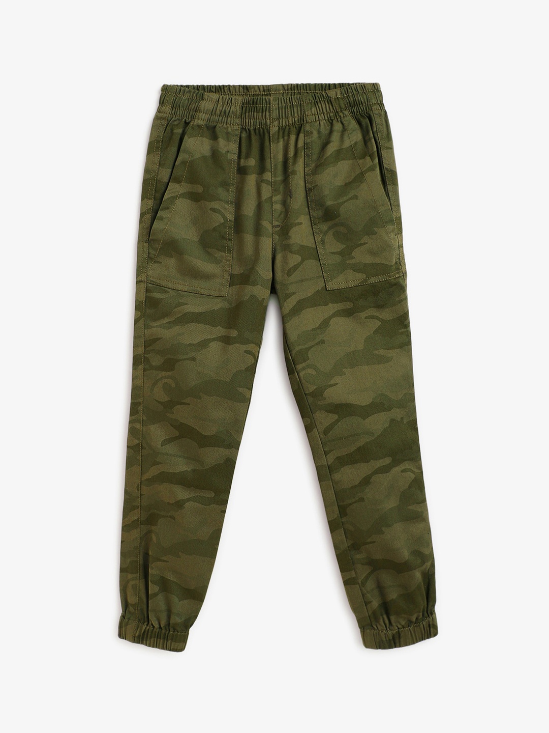 

Campana Boys Camouflage Printed Mid Rise Regular Fit Cotton Joggers, Olive