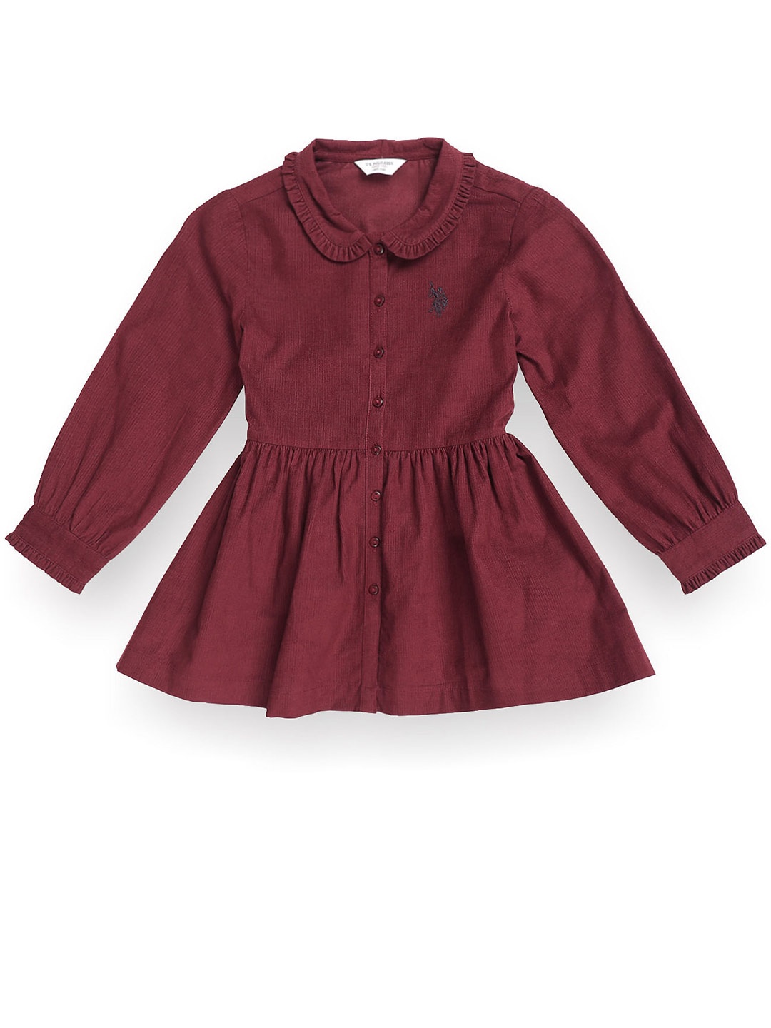 

U.S. Polo Assn. Kids Girls Peter Pan Collar Pure Cotton Corduroy Fit And Flare Dress, Maroon