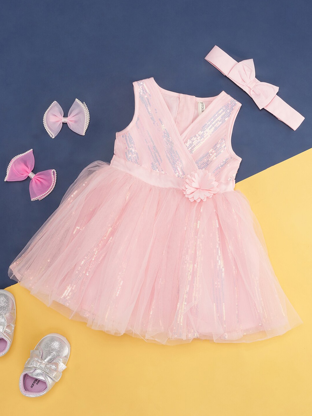 

Pantaloons Baby Embellished Cotton Fit & Flare Dress, Pink