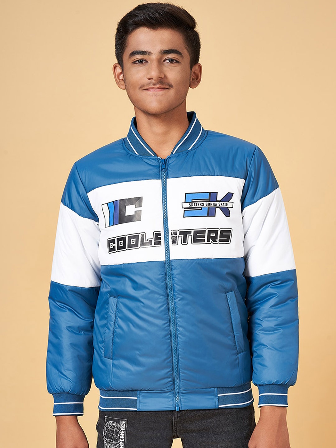 

Coolsters by Pantaloons Boys Typography Printed Stand Collar Bomber Jacket, Blue