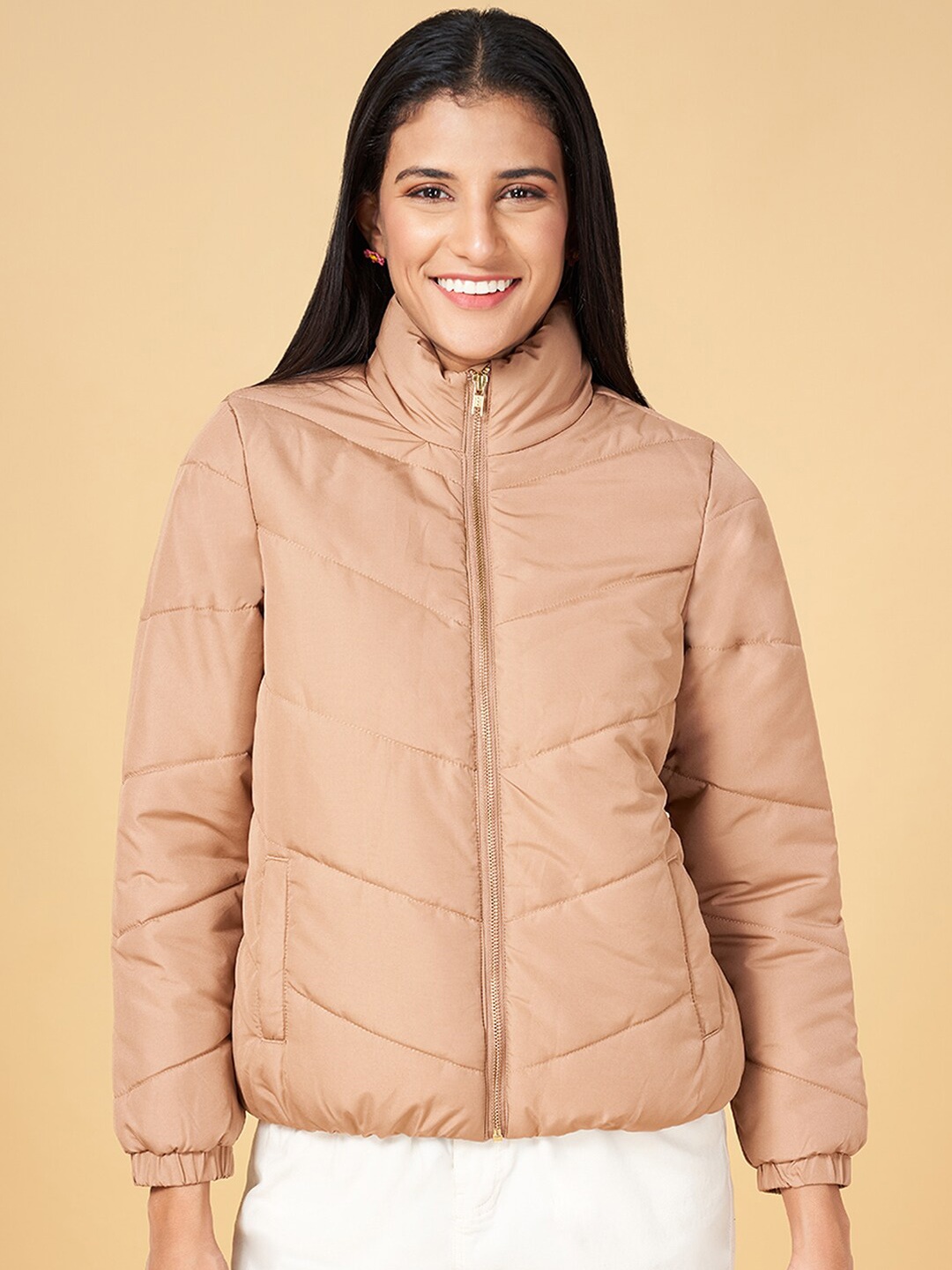 

Honey by Pantaloons Mock Collar Long Sleeves Padded Jacket, Beige