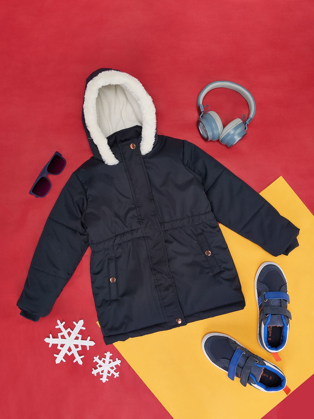 

Pantaloons Junior Girls Hooded Puffer Jacket, Navy blue