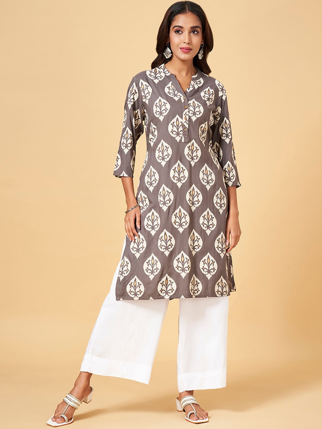 

RANGMANCH BY PANTALOONS Printed Kurta, Grey