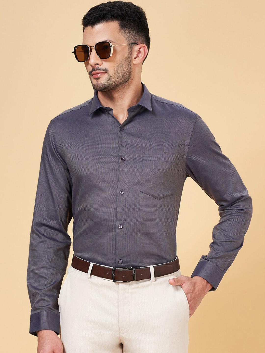 

Peregrine by Pantaloons Slim Fit Cotton Formal Shirt, Purple