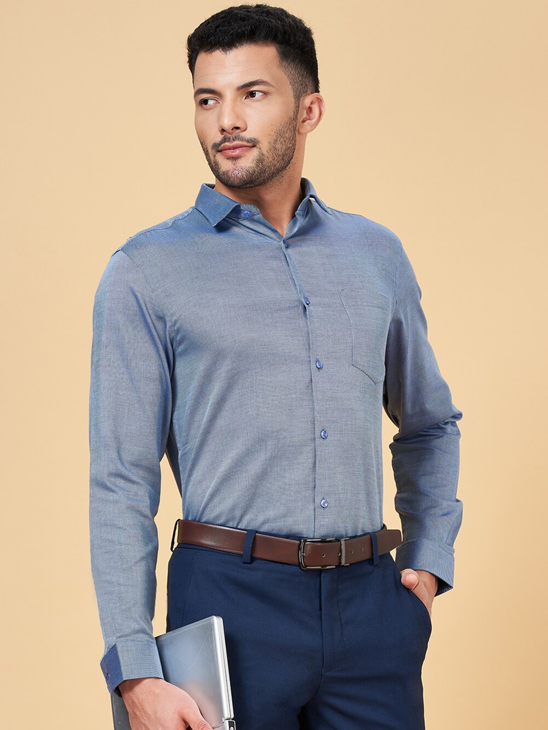 

Peregrine by Pantaloons Slim Fit Cotton Formal Shirt, Blue