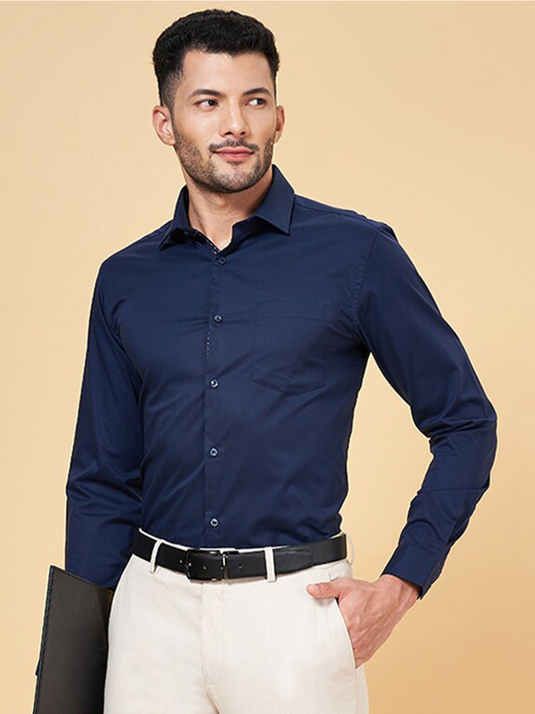 

Peregrine by Pantaloons Slim Fit Cotton Formal Shirt, Navy blue