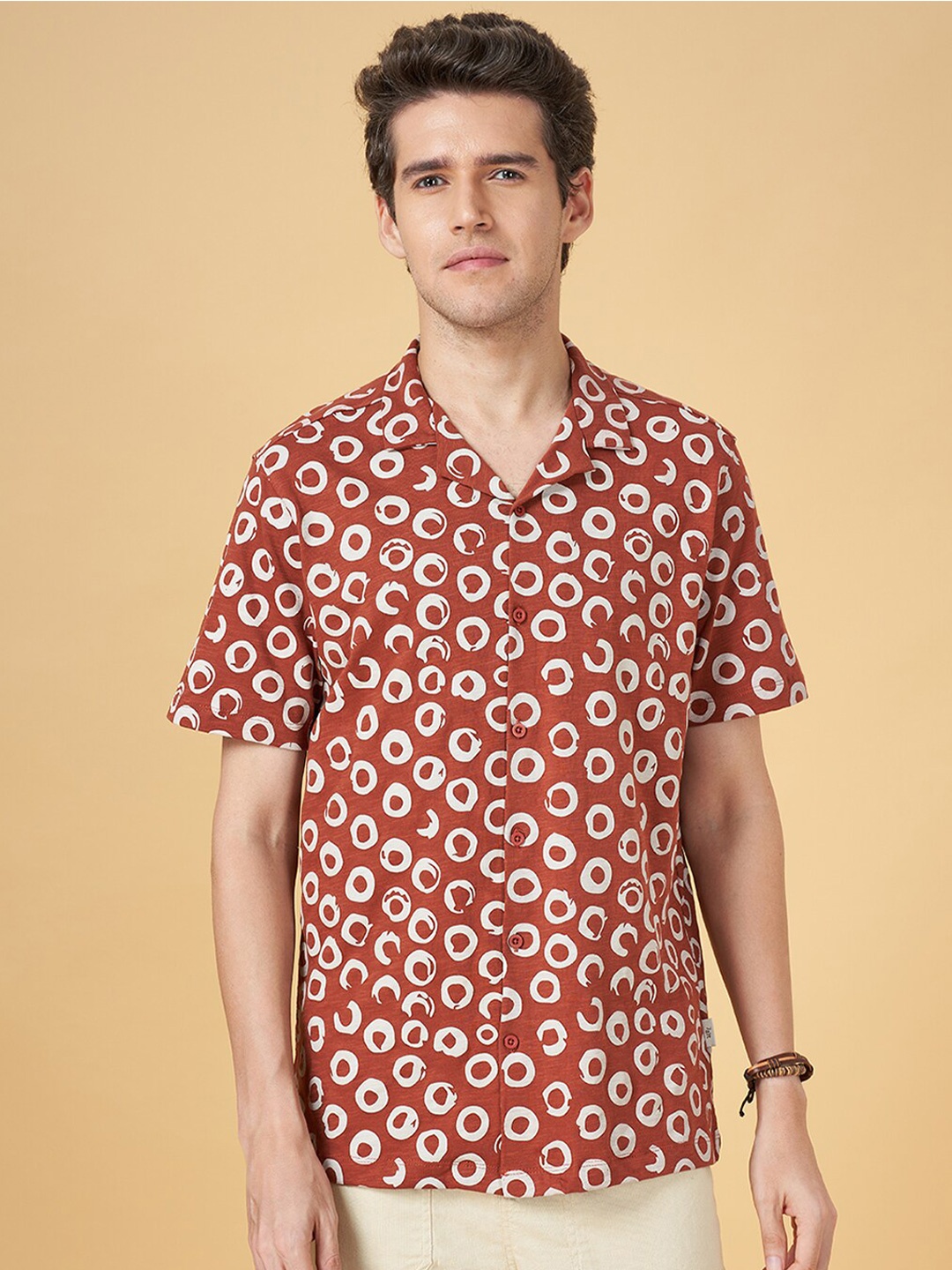 

7 Alt by Pantaloons Slim Fit Geometric Printed Cotton Casual Shirt, Rust