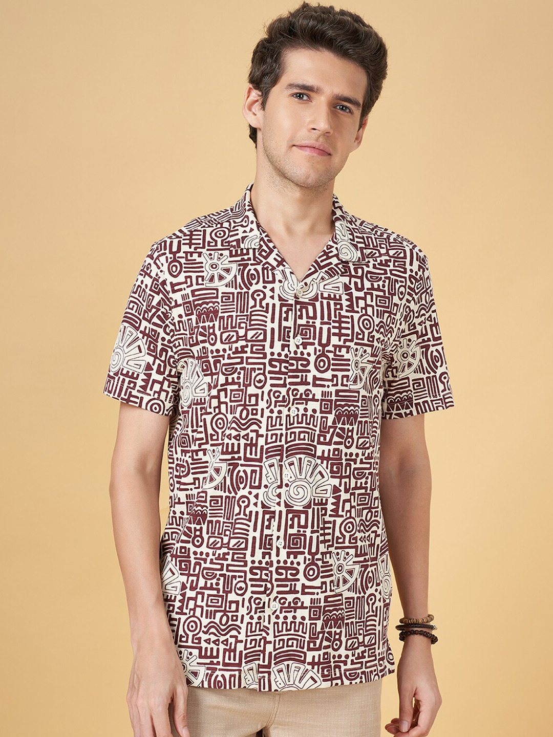

7 Alt by Pantaloons Slim Fit Abstract Printed Cotton Casual Shirt, Red