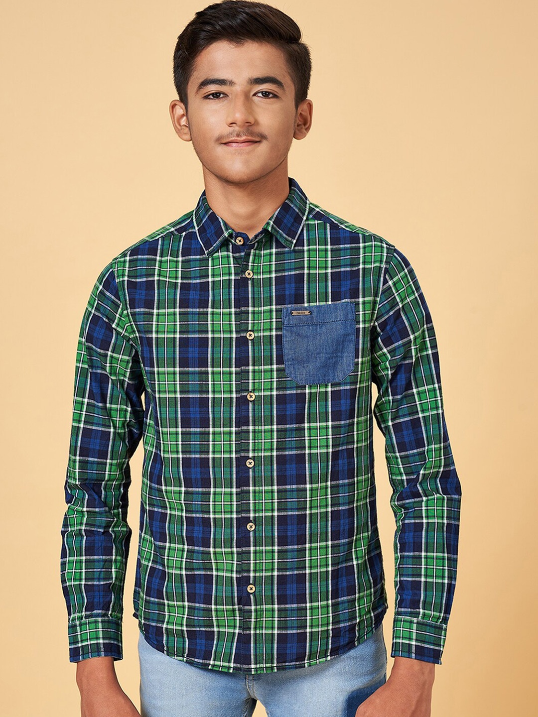 

Coolsters by Pantaloons Boys Gingham Checked Cotton Casual Shirt, Green