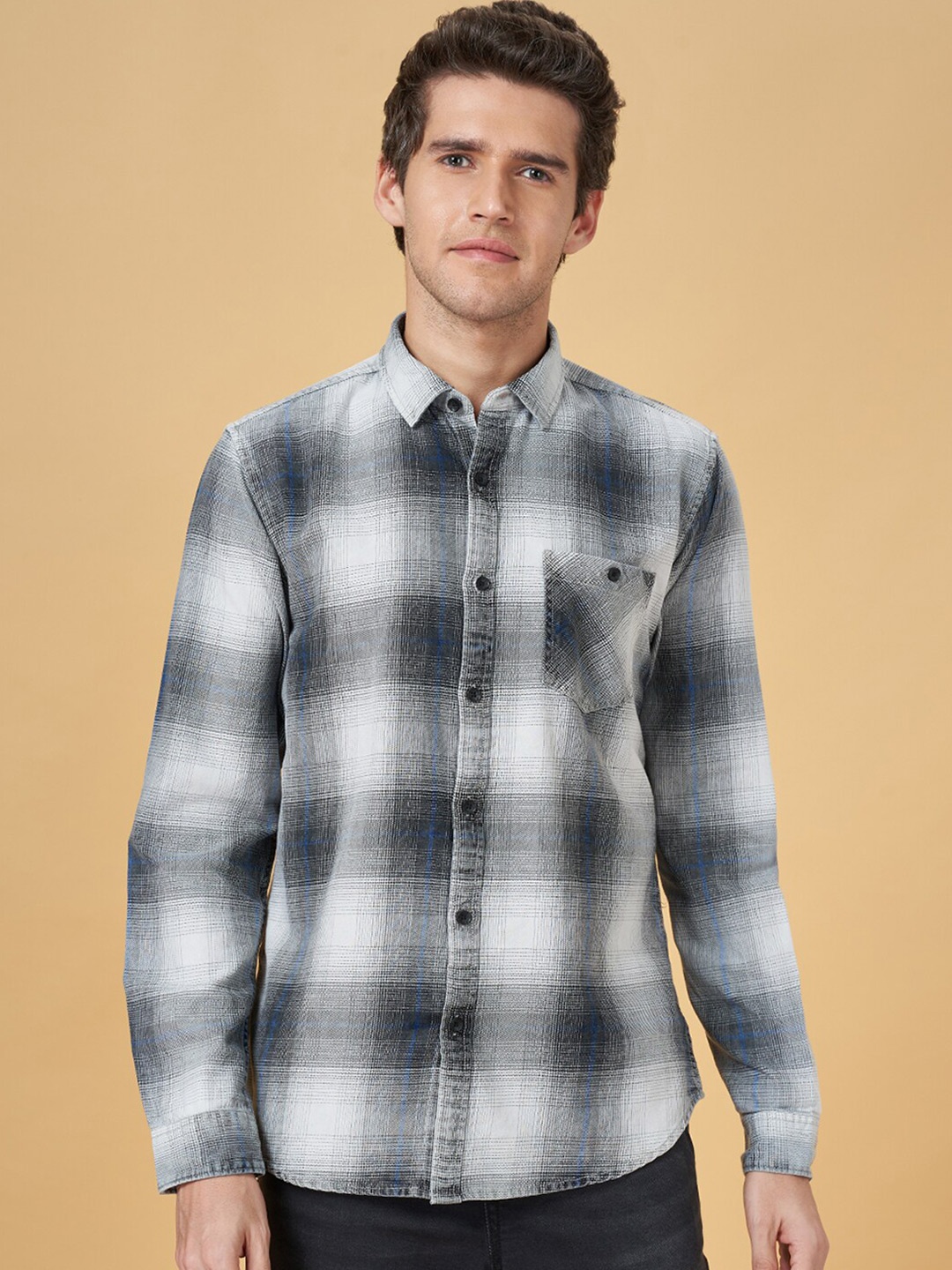

SF JEANS by Pantaloons Slim Fit Other Checked Cotton Casual Shirt, White