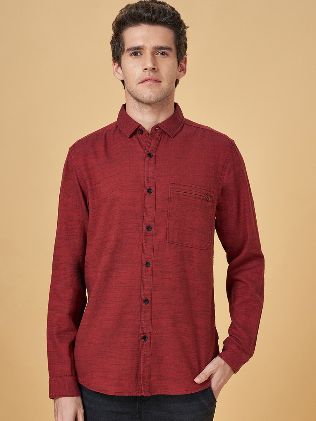 

SF JEANS by Pantaloons Slim Fit Spread Collar Cotton Casual Shirt, Maroon