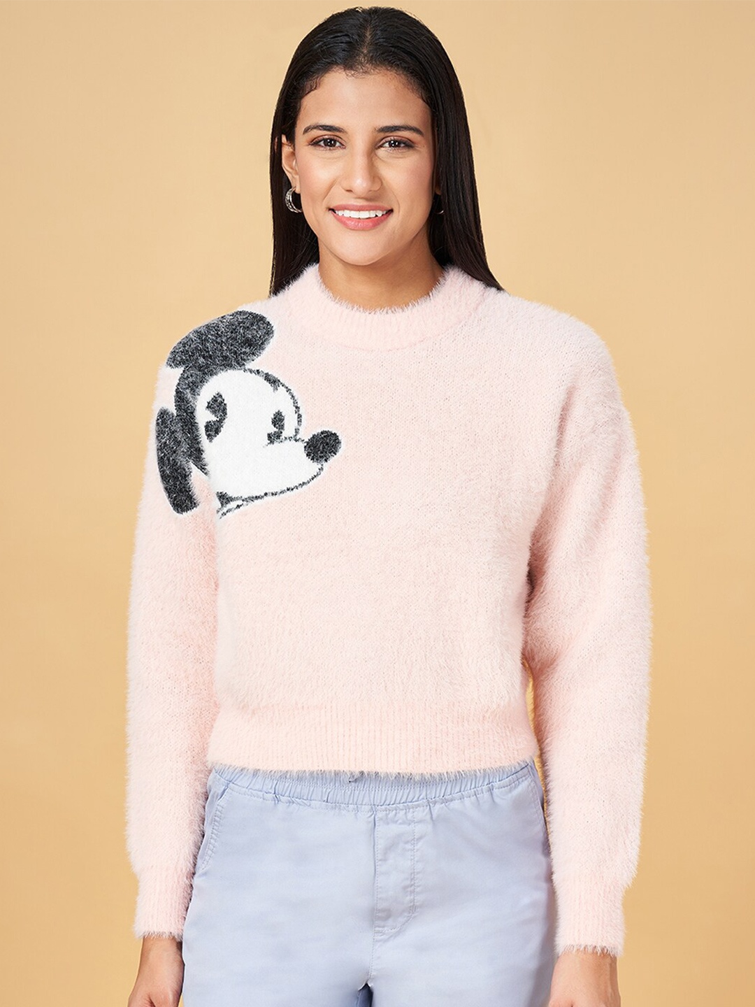 

Honey by Pantaloons Mickey Mouse Self Design Long Sleeves Pullover, Pink