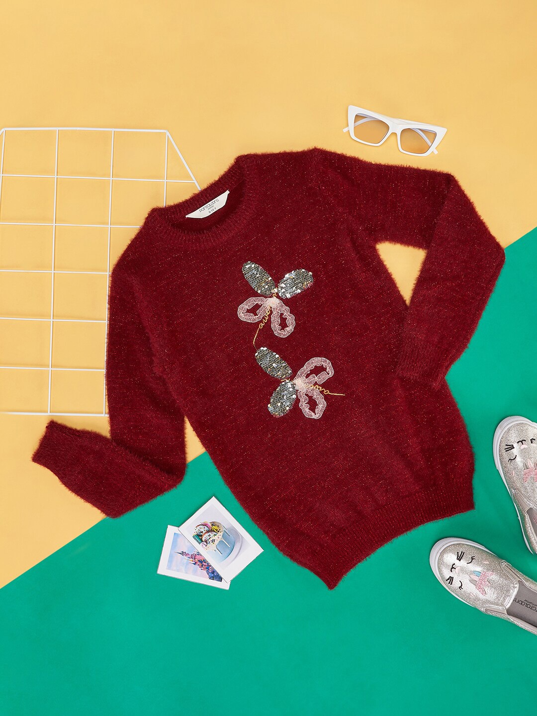 

Pantaloons Junior Girls Embellished Long Sleeves Pullover, Maroon