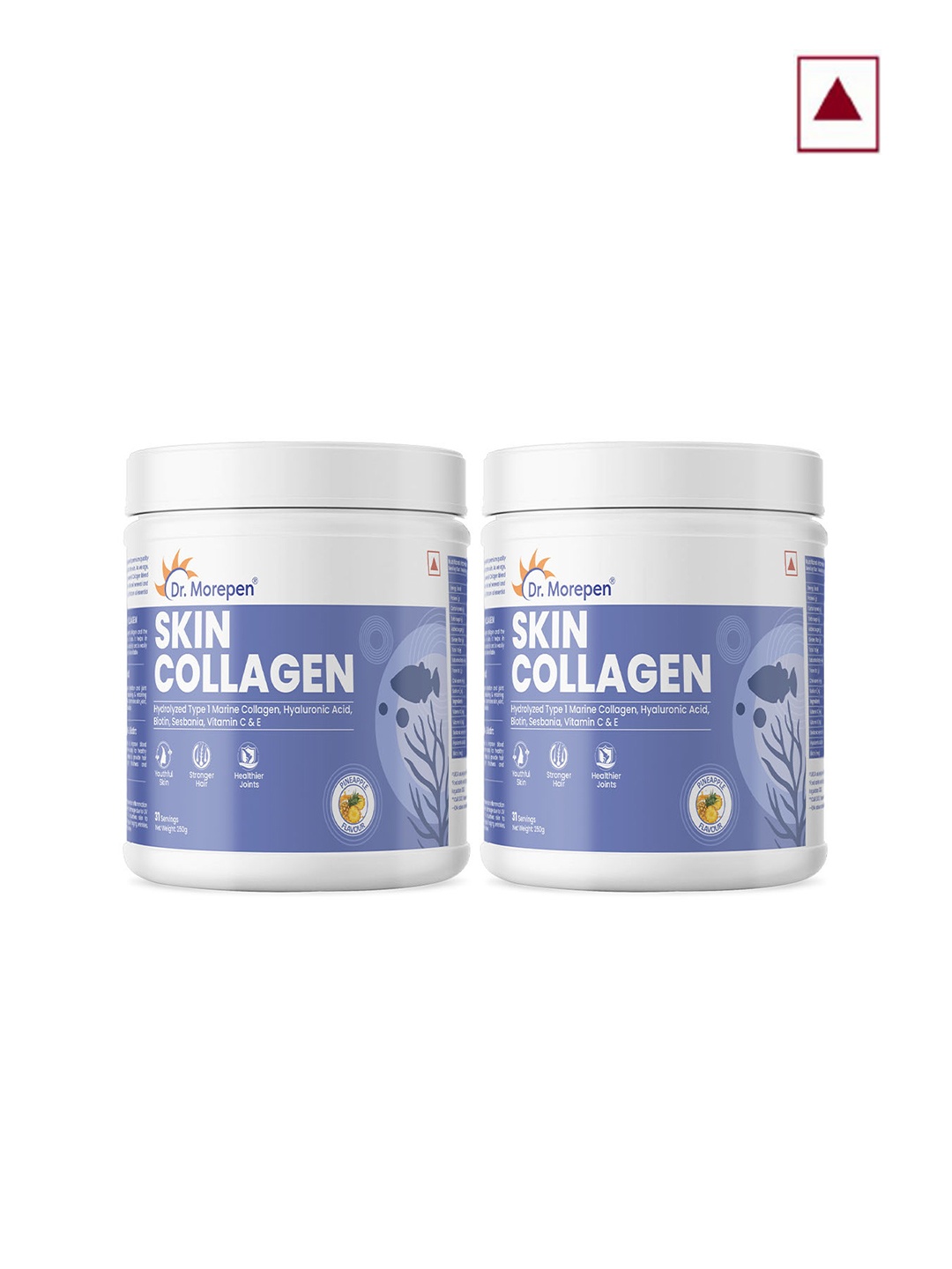 

Dr. Morepen Set of 2 Skin Collagen Protein Powder Pineapple Flavour - 250 g Each, Blue