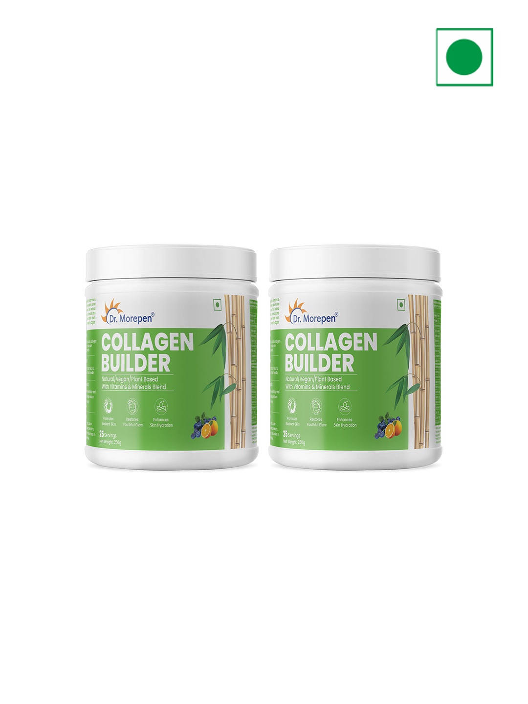 

Dr. Morepen Set of 2 Natural Collagen Builder Orange Berry Flavour - 250 g Each, Green