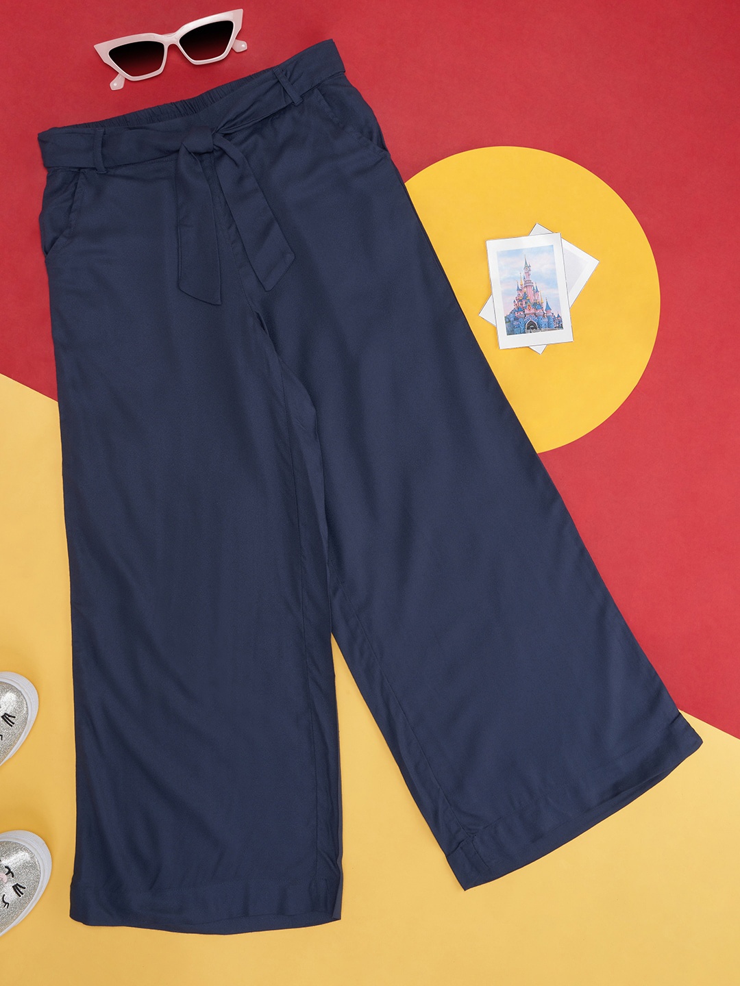 

Pantaloons Junior Girls Mid-Rise Trousers, Navy blue